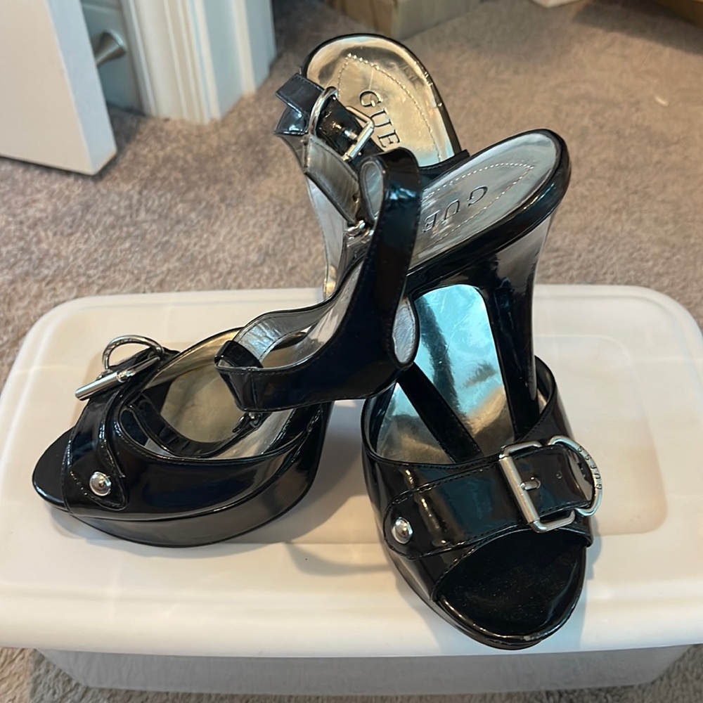 Black Patent leather high heel sandals